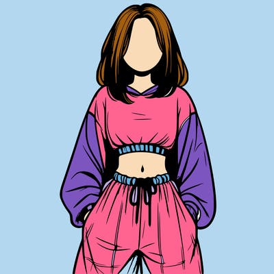 realistic girl faceless with baggy pants and a crop top