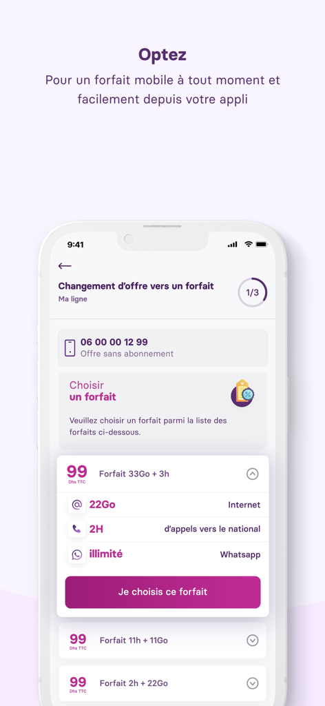 Interface of the My inwi app for choosing and changing mobile plans
