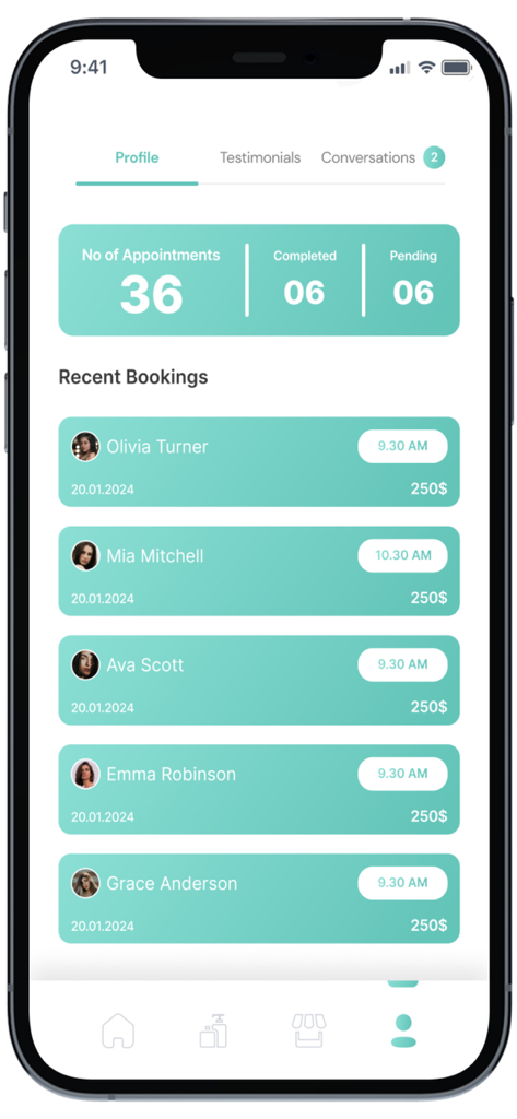 Caly Pro - Caly Pro Dashboard mit Salon-Terminstatistiken und aktuellen Kundenbuchungen