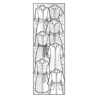 Express your fashion sense with this unique shirt dresses bookmark coloring page. Featuring a collection of elegant and trendy shirt dress designs, this printable is perfect for personalizing your favorite books.