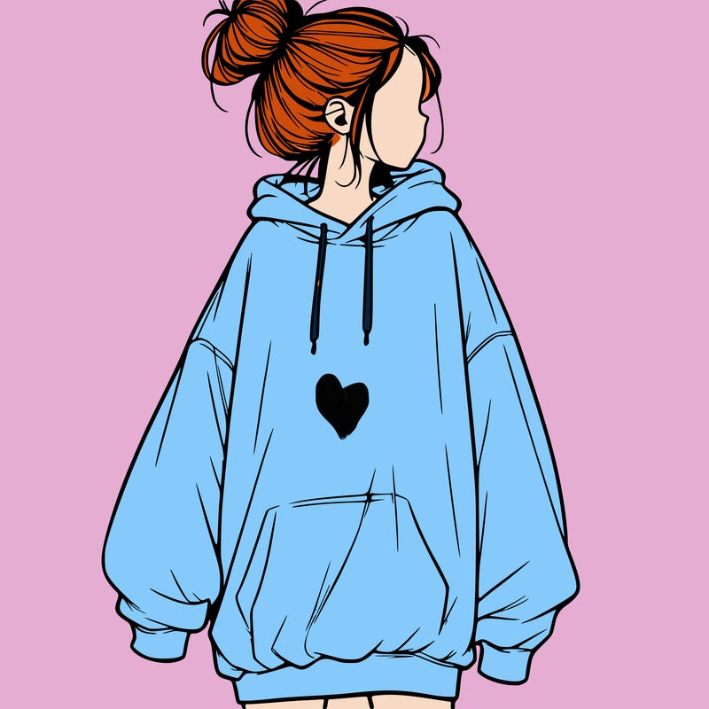 realistic girl with a oversized sweatshirt on and a bun