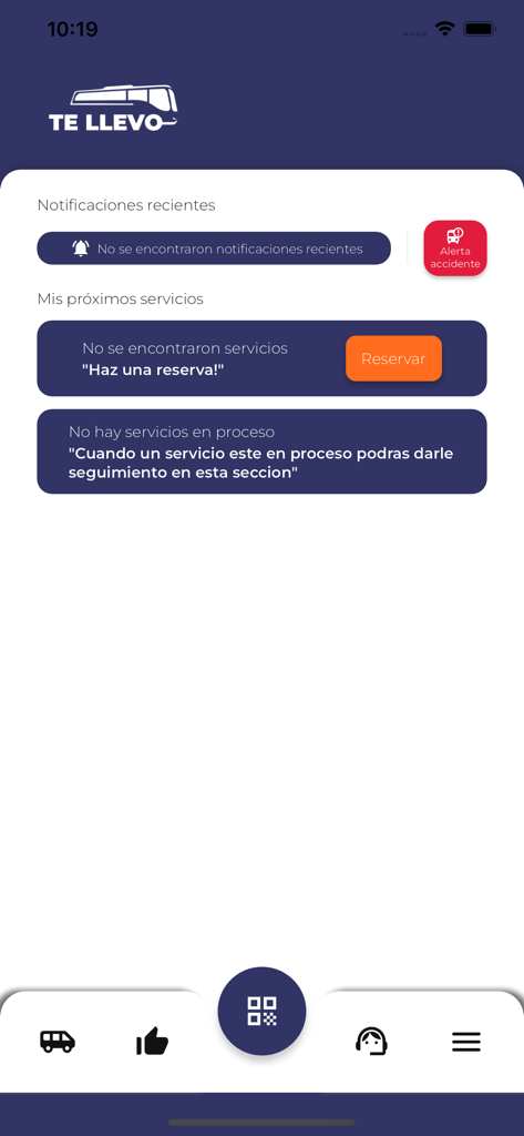Purdy Mobility - Pantalla de inicio de la aplicación Purdy Mobility para seguimiento de shuttle y reservas