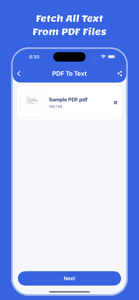 Web To PDF : Scanner & Reader - ドキュメントファイルからテキストを抽出するためのPDFからテキストへの機能を表示するスマートフォンの画面。
