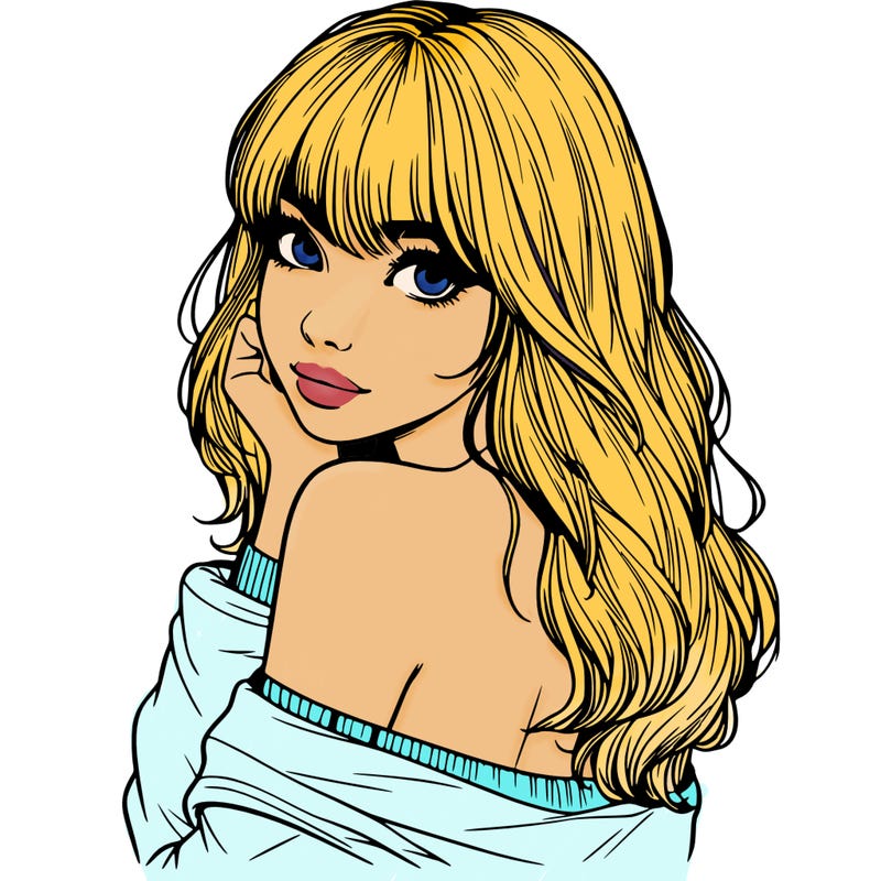 realistic girl with bangs looking over her shoulder