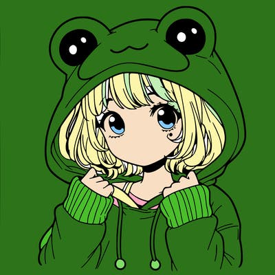 a cute teenage girl wearing a frog hoodie