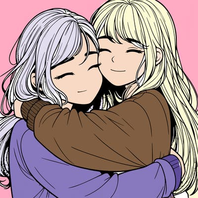 realistic two girls hugging