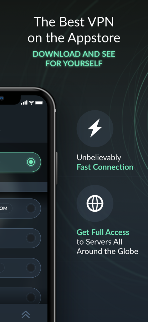 Proxy VPN· for iPhone & iPad - CyberSafe VPN app screenshot featuring fast connection and global server access