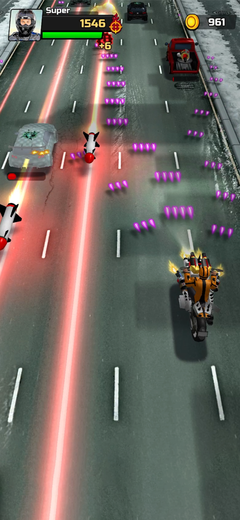 Bike Rider - Moto Race - Top-down view of a motorcycle combat race with shooting mechanics and missiles on a highway