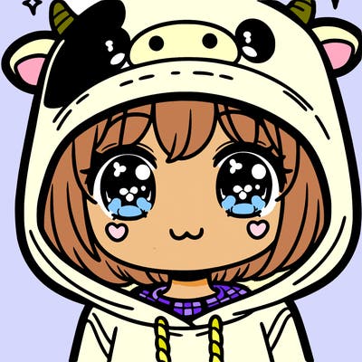 kawaii girl with cow hoodie