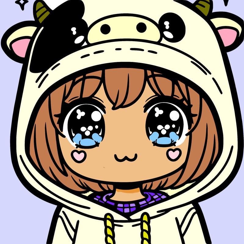 kawaii girl with cow hoodie