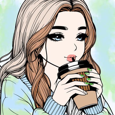 realistic girl drinking coffee