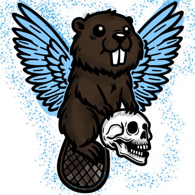 bever with wings and a skull