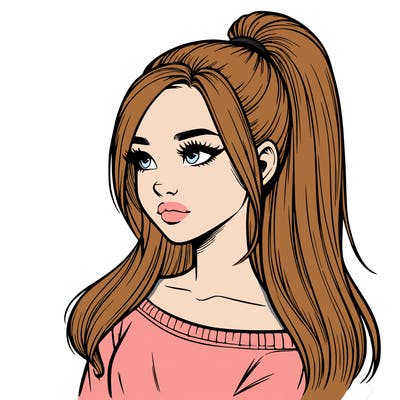 realistic girl with a high ponytail