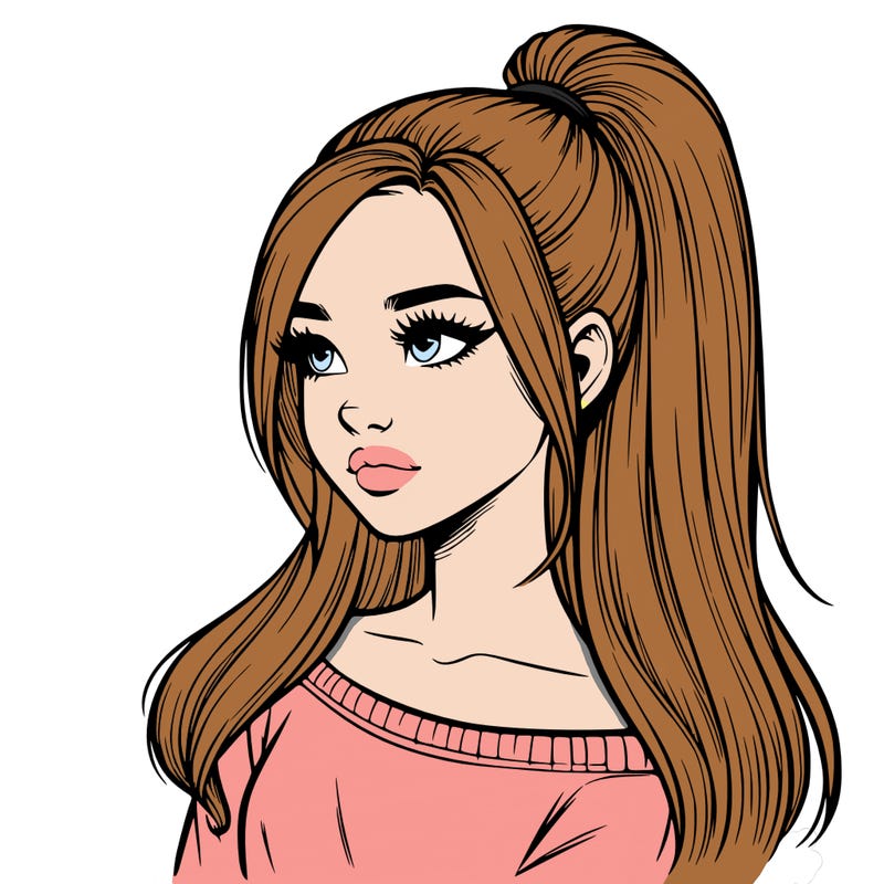 realistic girl with a high ponytail