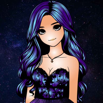 realistic girl with long hair and pretty prom dress