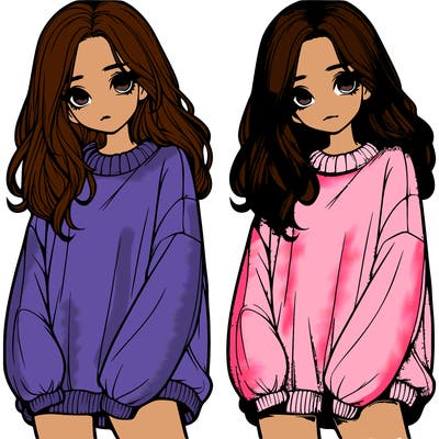 realistic girl with baggy sweater