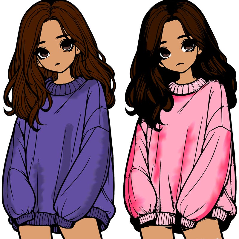 realistic girl with baggy sweater