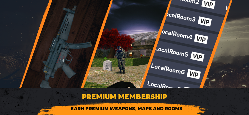 Gun Shooting Games: Online FPS - Preview of premium membership features in the FPS game including weapons and VIP rooms