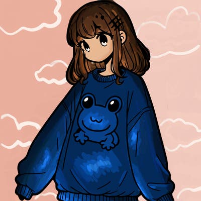 girl wearing frogging sweatshirt