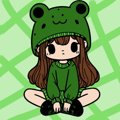 a girl wearing a frog hat and some frog socks