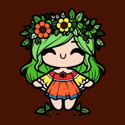 mother nature wearing a flower crown chibi