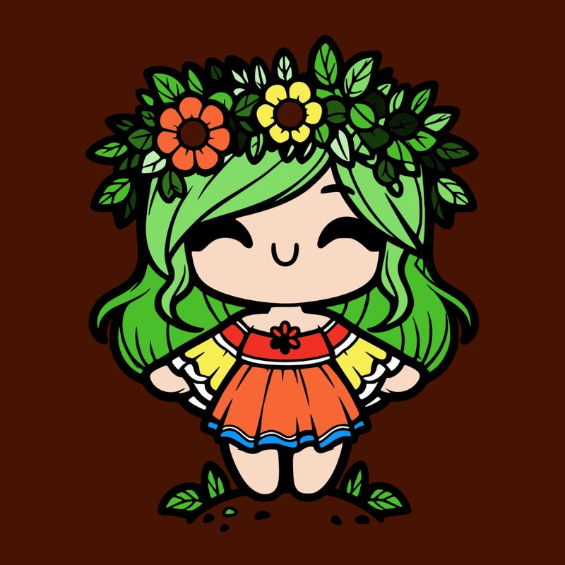 mother nature wearing a flower crown chibi
