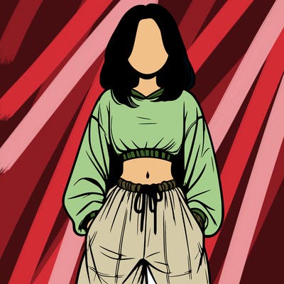 realistic girl faceless with baggy pants and a crop top