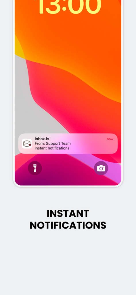 Smartphone lock screen displaying an instant email notification from Inbox.lv