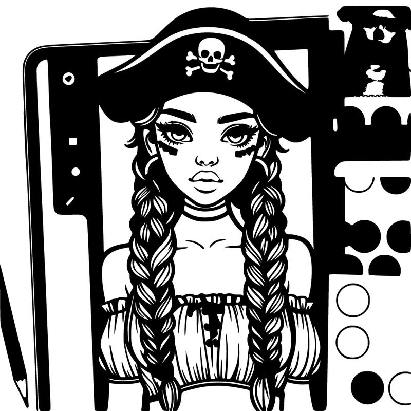 realistic girl with box braids and a realistic pirate hat and a crop top