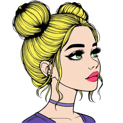realistic girl with buns on the top of her head
