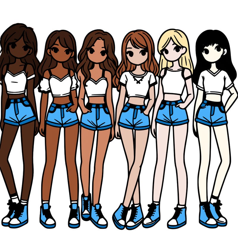 a group of girls wearing crop tops and shorts