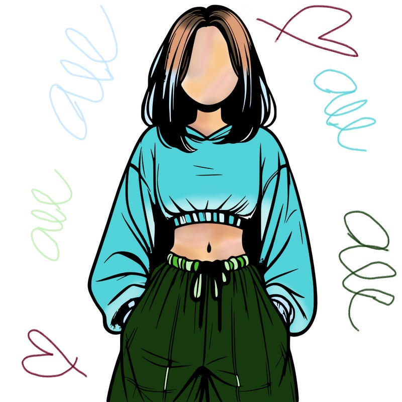 realistic girl faceless with baggy pants and a crop top