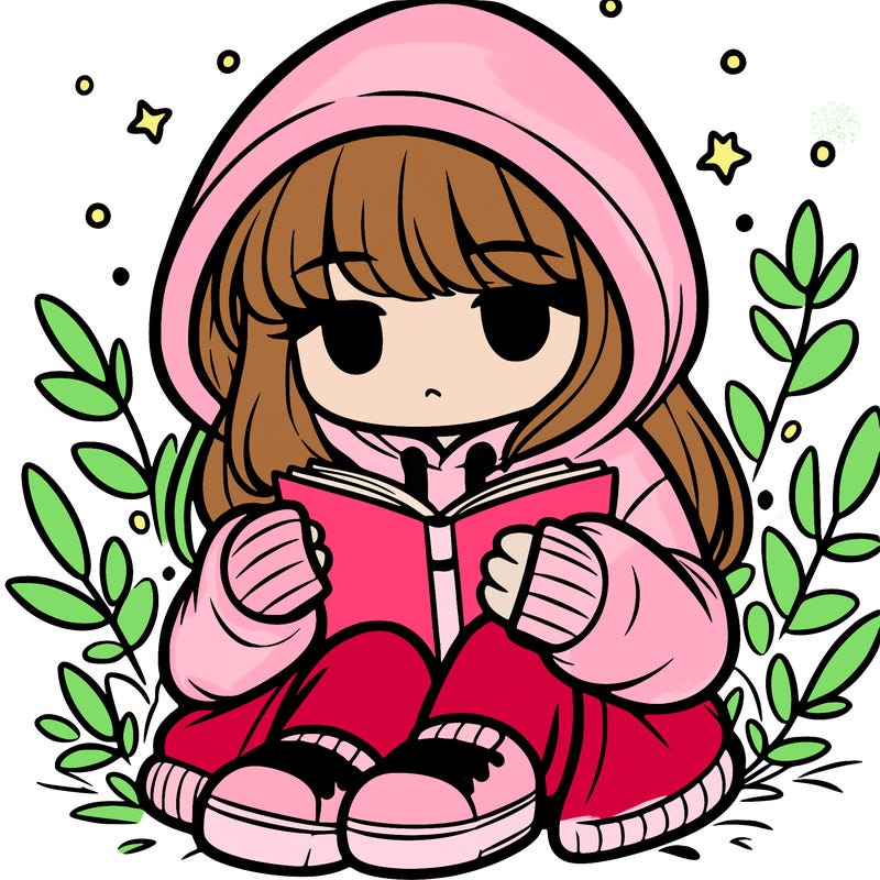 girl in oversized hoodie reading a book