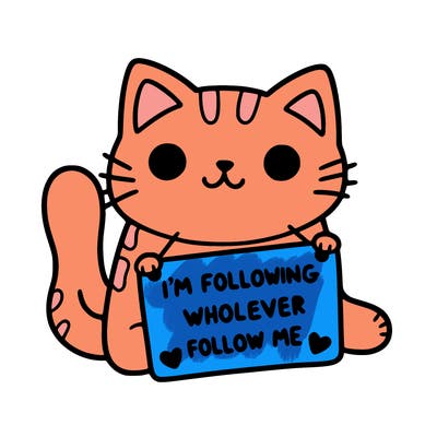 cat with a sign that says i’m following whoever follows me