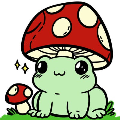a cute frog with a mushroom hat