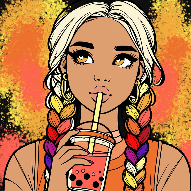 realistic girl with braided hair drinking boba