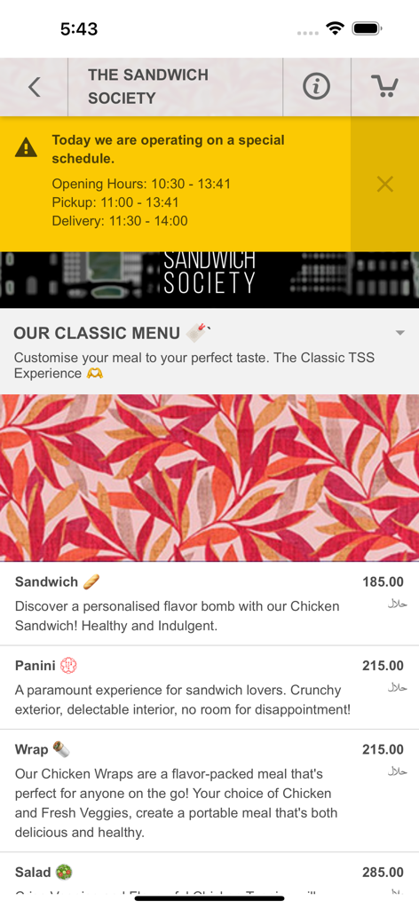 The Sandwich Society - The Sandwich Society mobile app menu featuring sandwich panini and wrap options