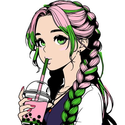 realistic girl with braided hair drinking boba