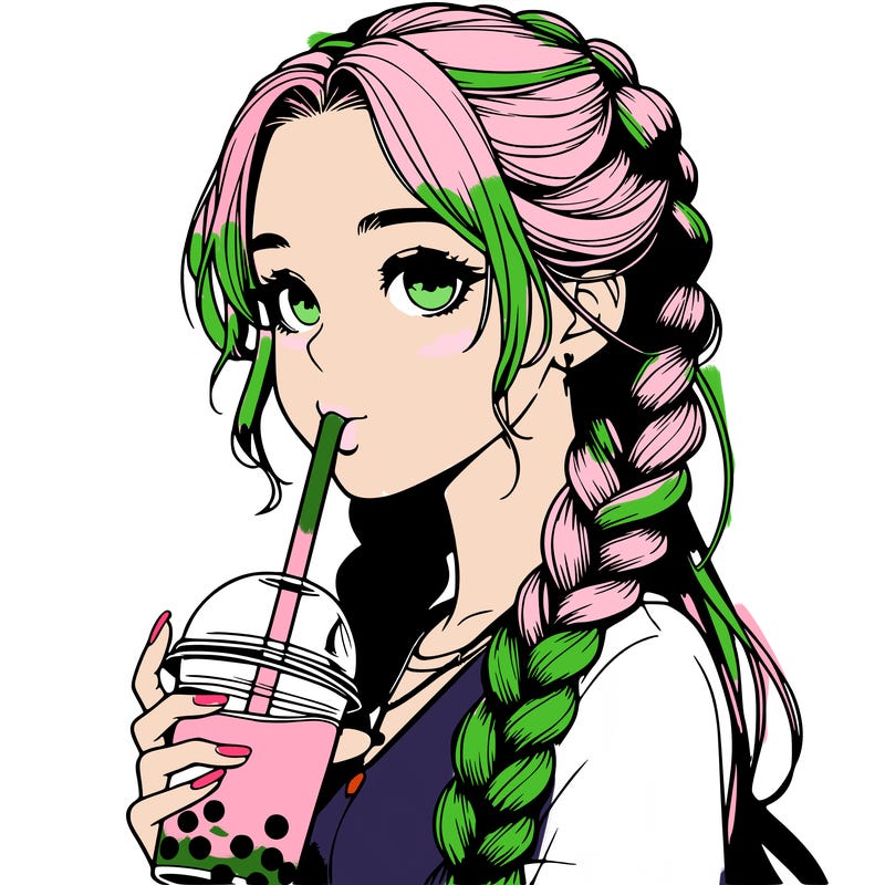 realistic girl with braided hair drinking boba