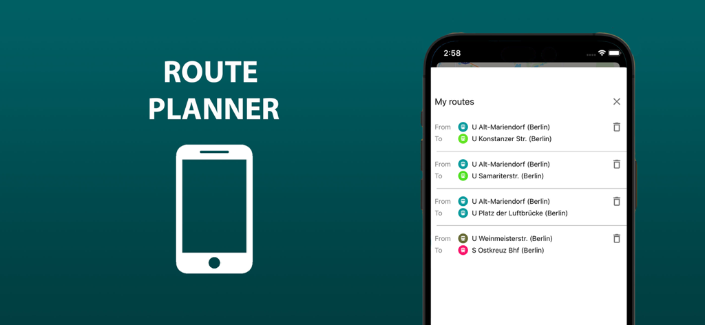 Public transport map Vienna - A mobile phone screen displaying the My routes list in the Vienna public transport app