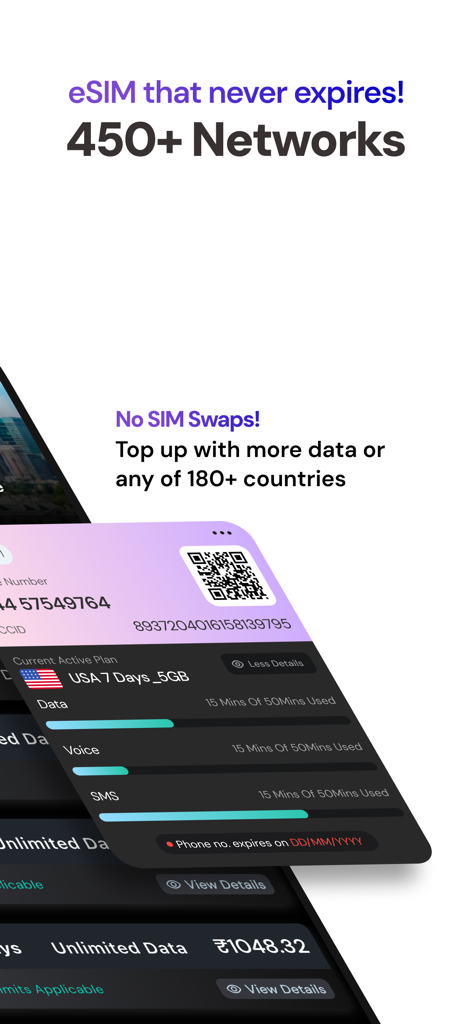 ZetSIM: Travel eSIM & Internet - ZetSIM app interface displaying global eSIM network coverage and international data plan details