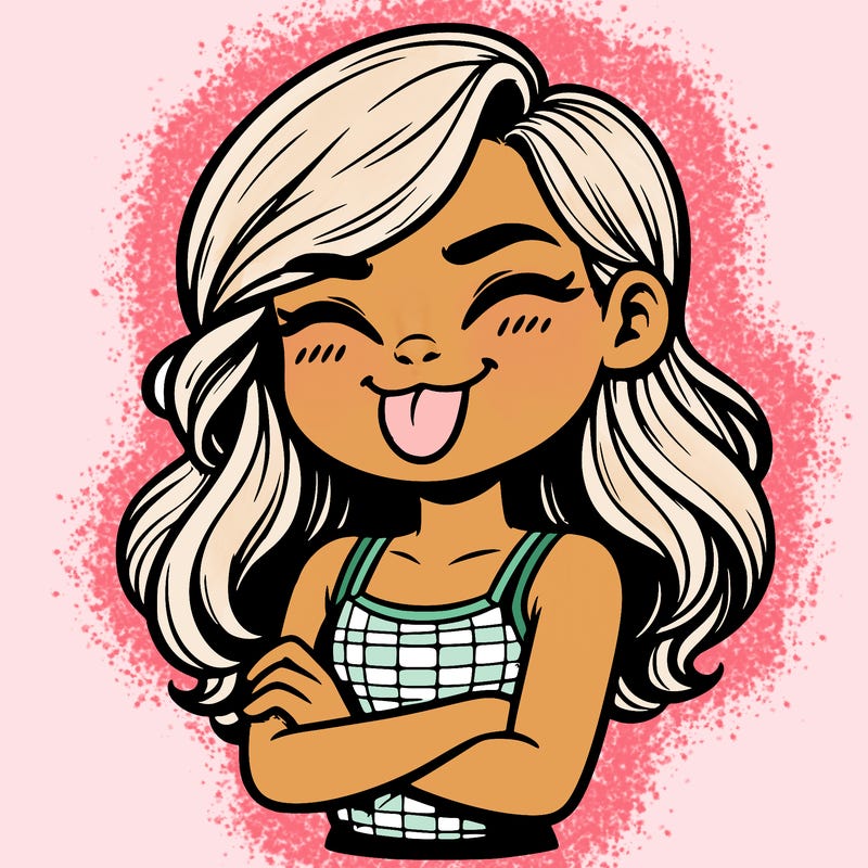 realistic girl crossing her arms and wearing a tank top with her tongue held out she has long hair