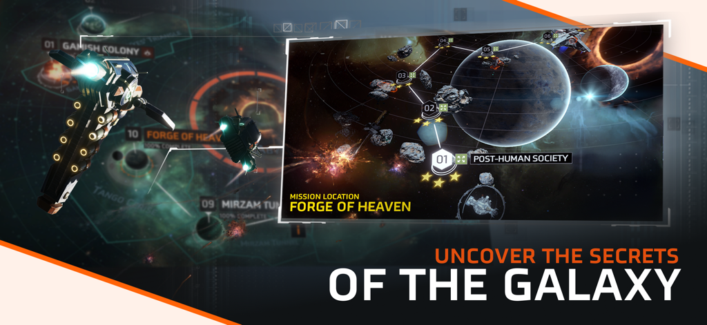 A strategic galaxy mission map in Starborne Frontiers showing ship locations and campaign progression.