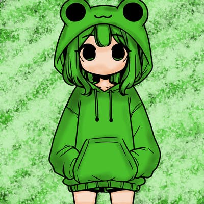 girl with baggy sweatshirt and frog hood