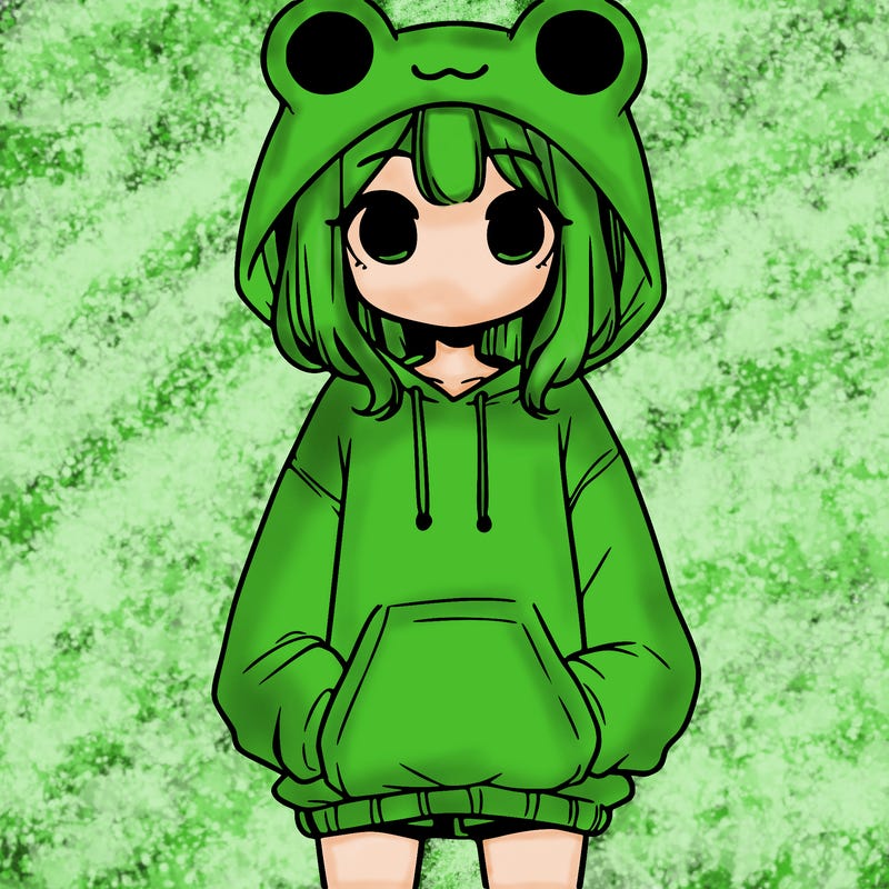 girl with baggy sweatshirt and frog hood