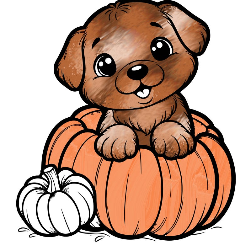 puppy that is in a pumpkin