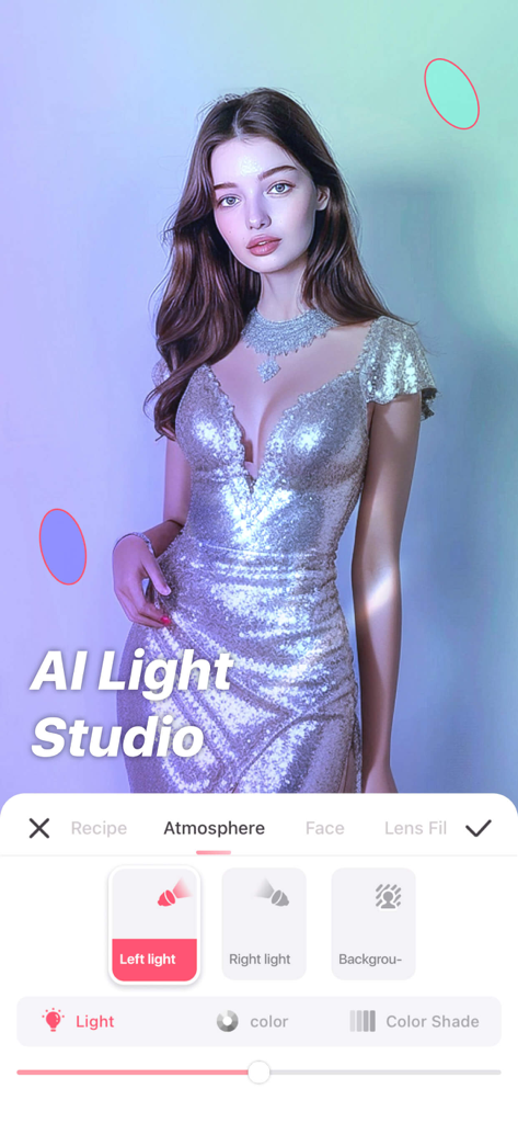 Perfect Me app AI Light Studio feature for adjusting portrait lighting