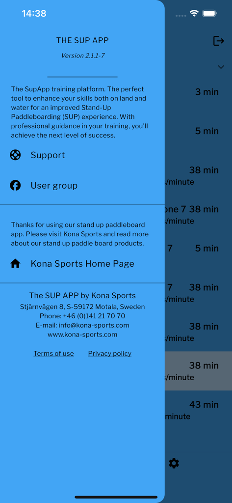 The Sup App - The Sup App 탐색 메뉴에 지원 및 연락처 옵션 표시