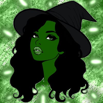 realistic witch girl with wavy hair and lips