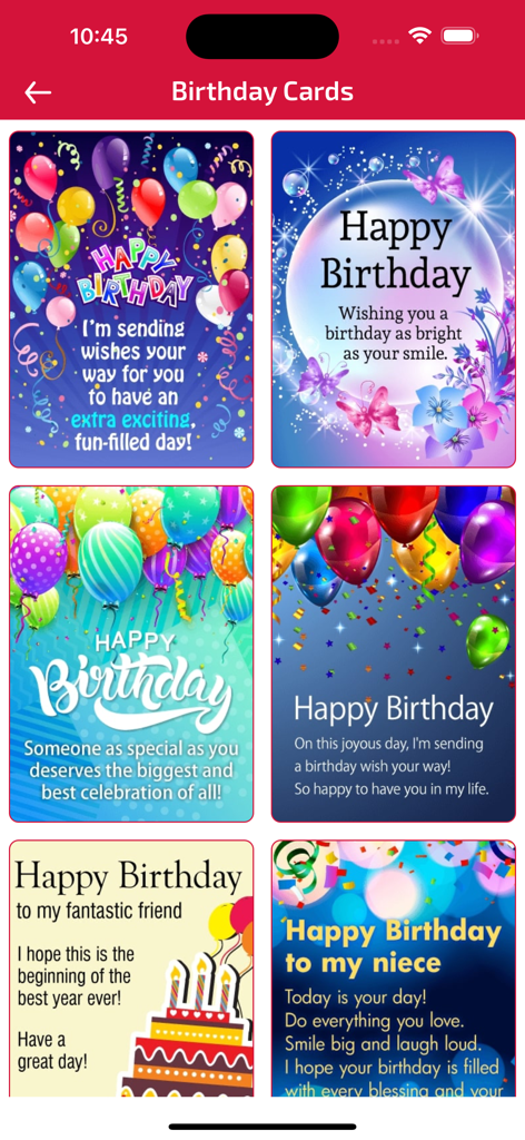 Birthday Wishes & Cards - Une galerie de cartes d'anniversaire numériques colorées avec des ballons, des fleurs et des salutations festives